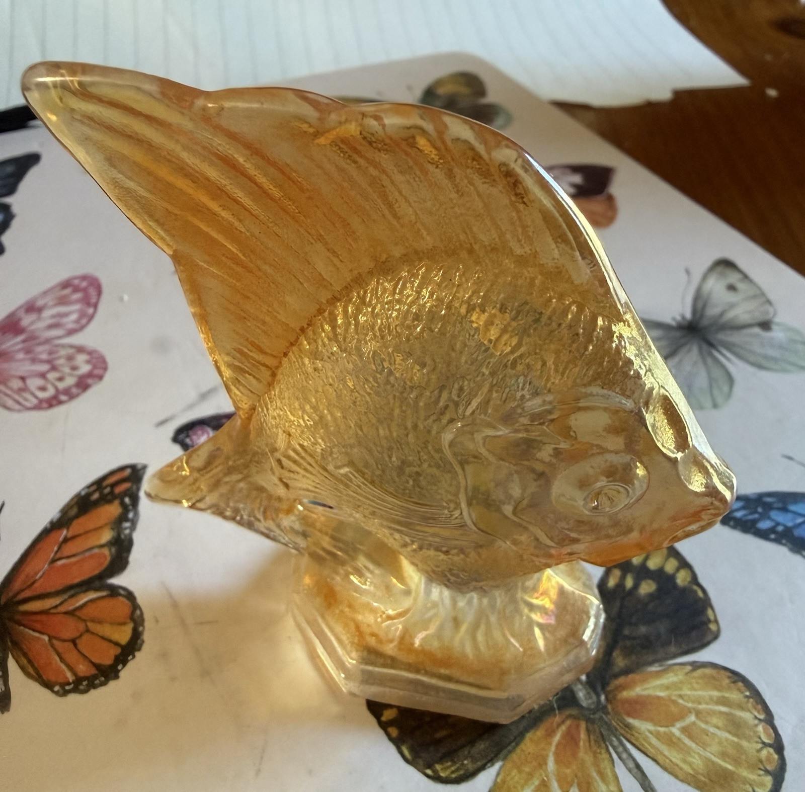 Amber/Gold Luster Carnival Glass Sunfish Figurine by Fenton