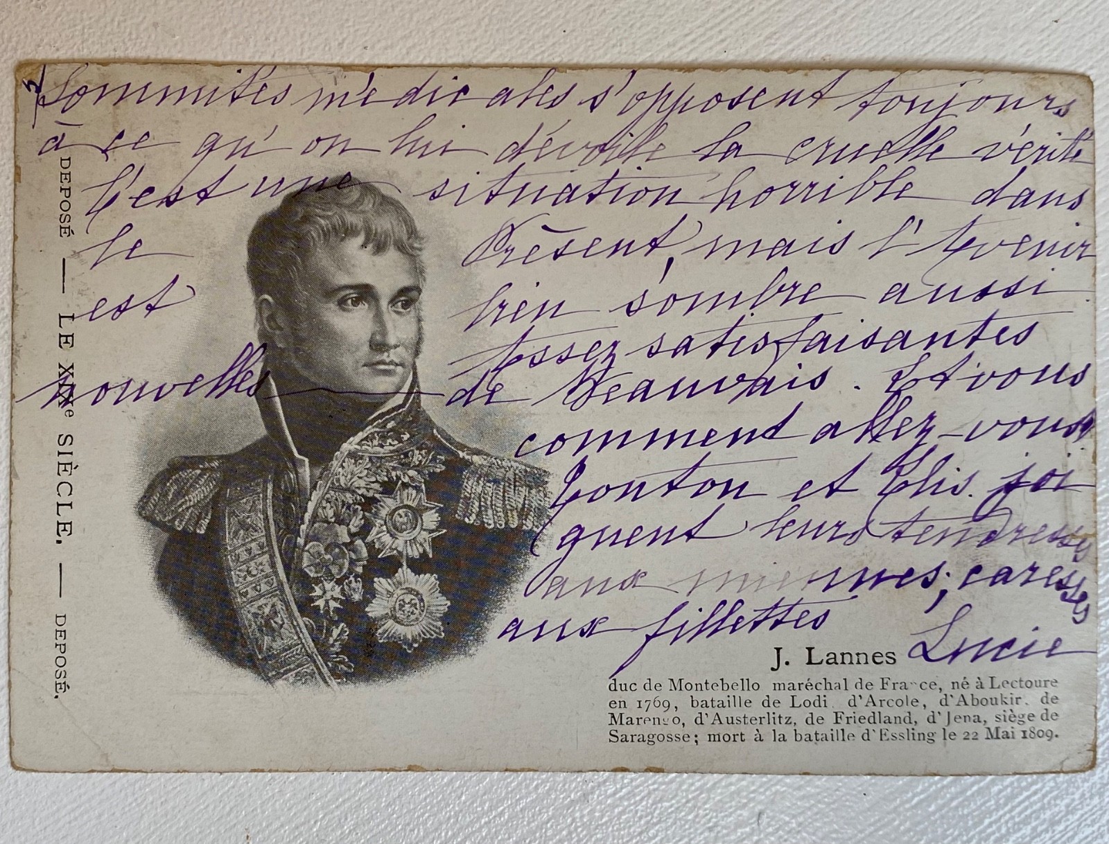 Old postcard 1900 19th century Marshal Lannes Napoleon Austerlitz Militaria Stamped PC