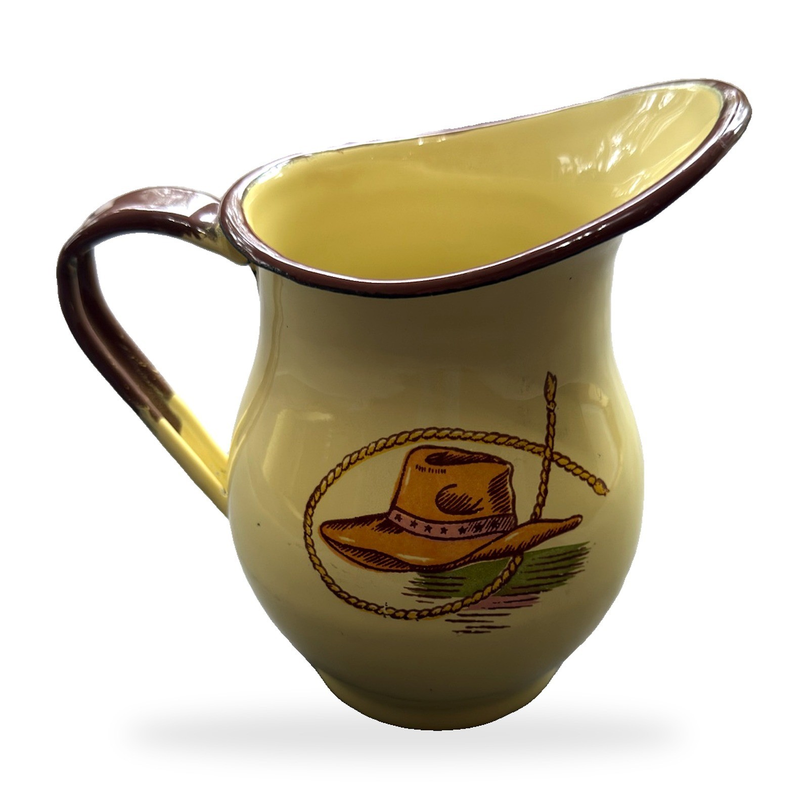 Vintage Monterrey Western Ware Creamer Cowboy Hat Chuck Wagon Enamelware Mexico