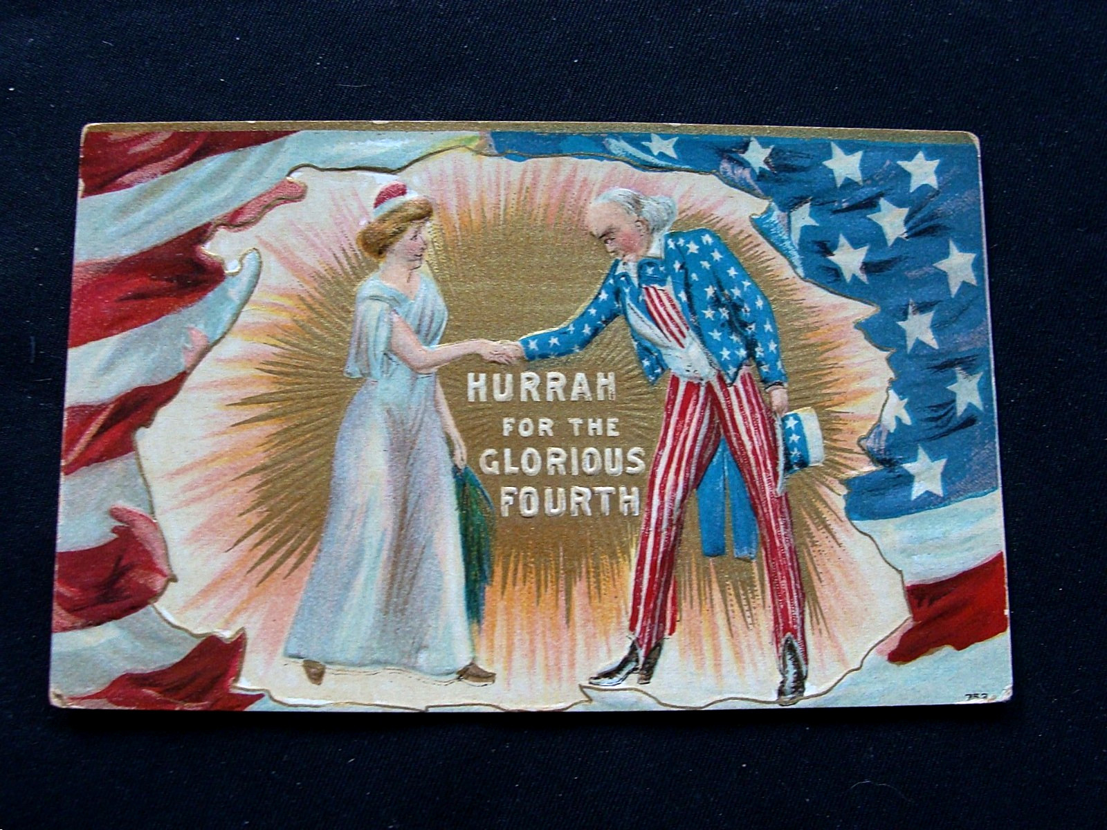 Uncle Sam Greets Lady Liberty Glorious Fourth of July Patriotic Postcard