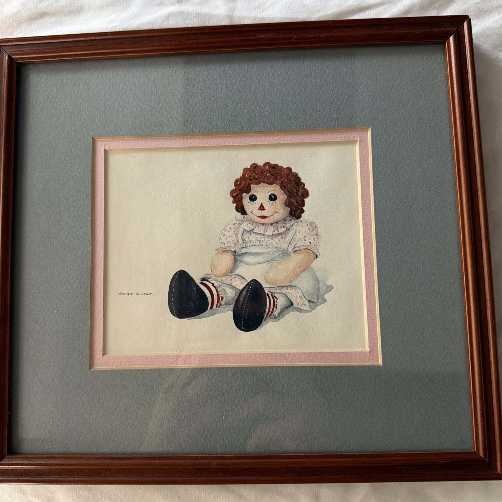 Vintage Hand Painted Raggedy Ann Picture In Frame 10x9 Inch Cute ❤️💙