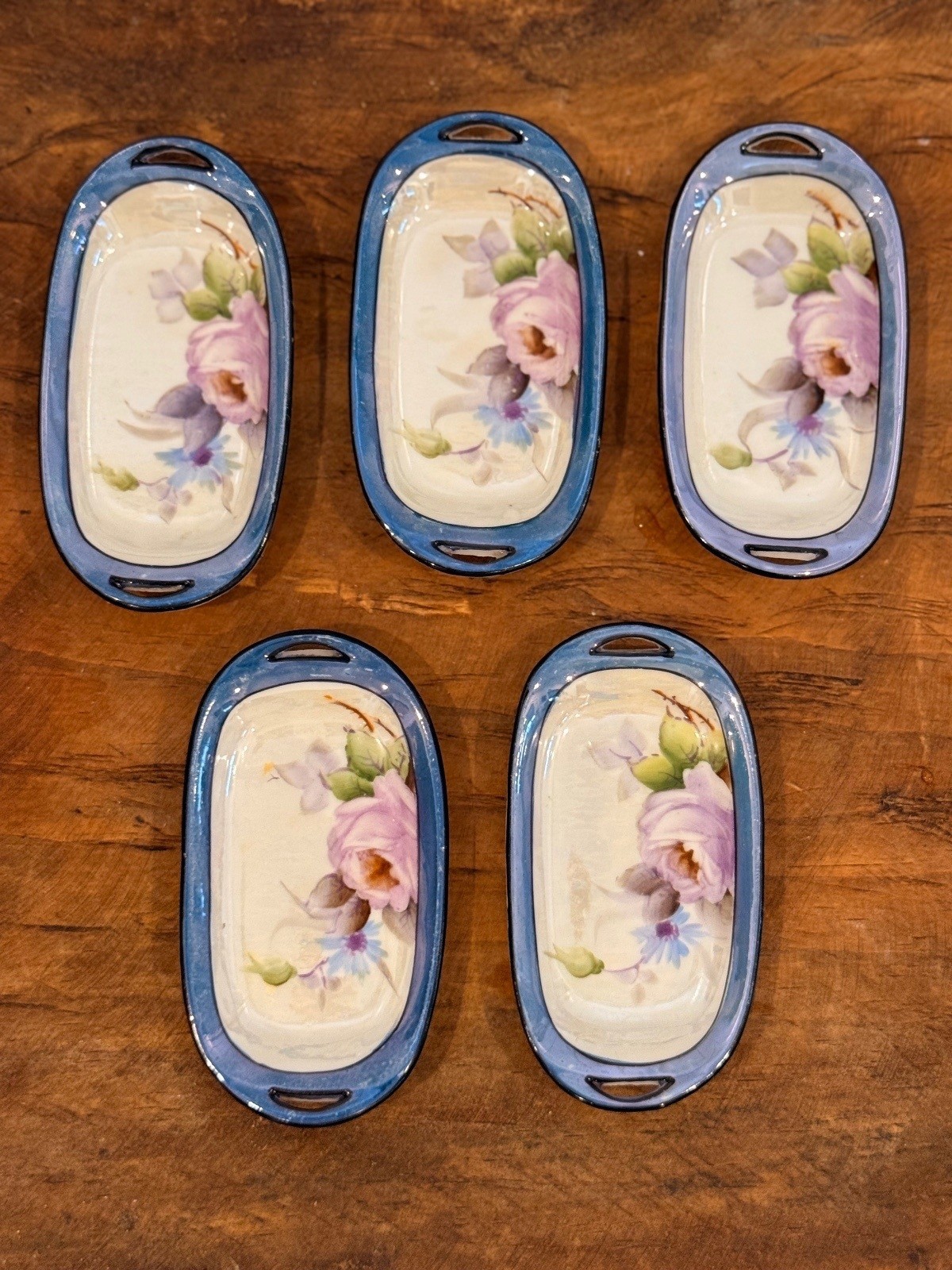 Vintage Noritake Lusterware Open Salt Cellars - Set of 5, Japan circa 1921-1941