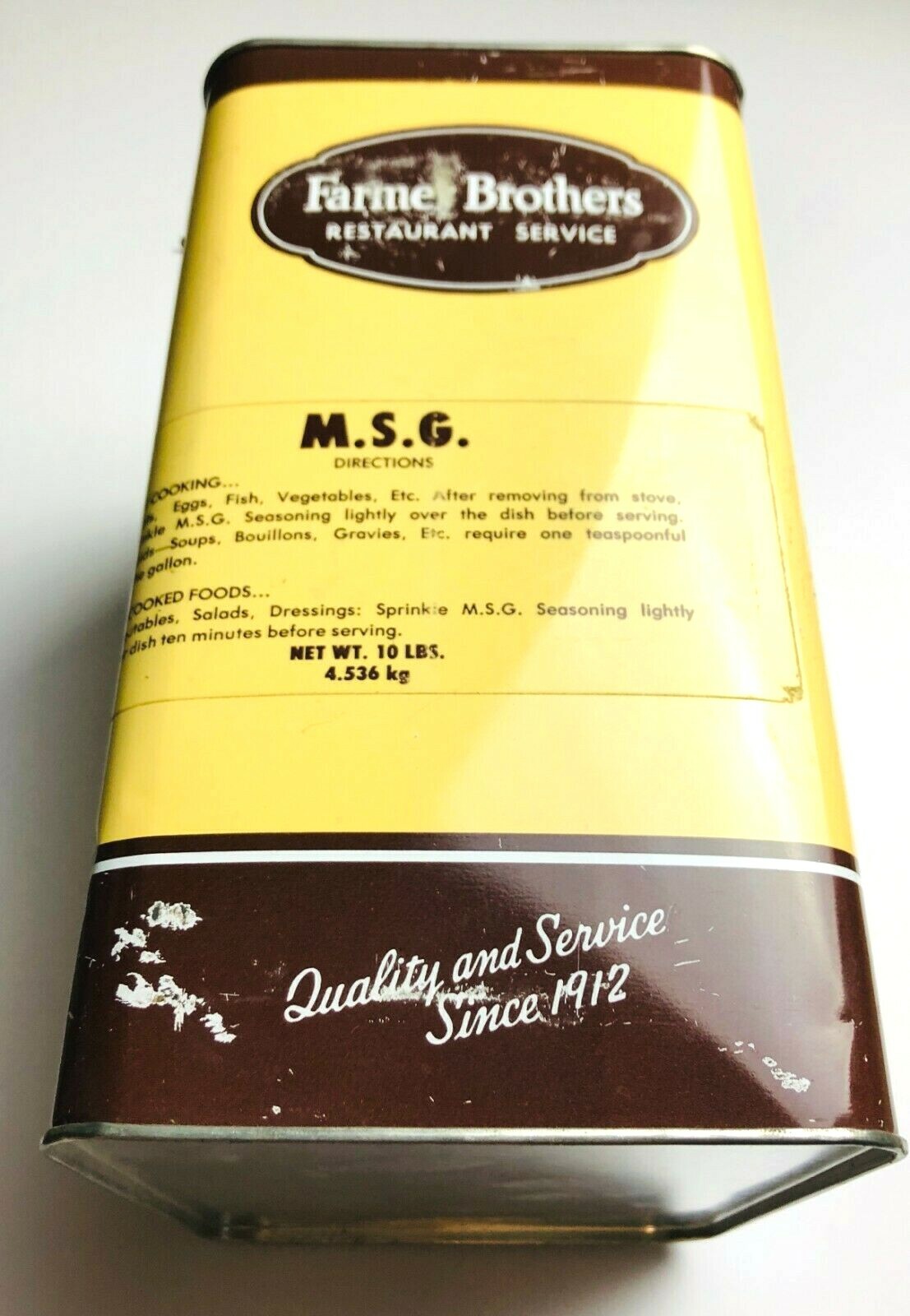 VTG Farmer Brothers MSG Tin #143560 Rare Spice Container  Kitchen Memorabilia