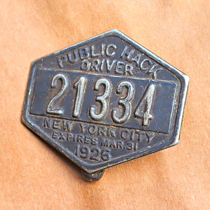 1926 New York City Public Hack Driver Badge #21334 Expires Mar-31