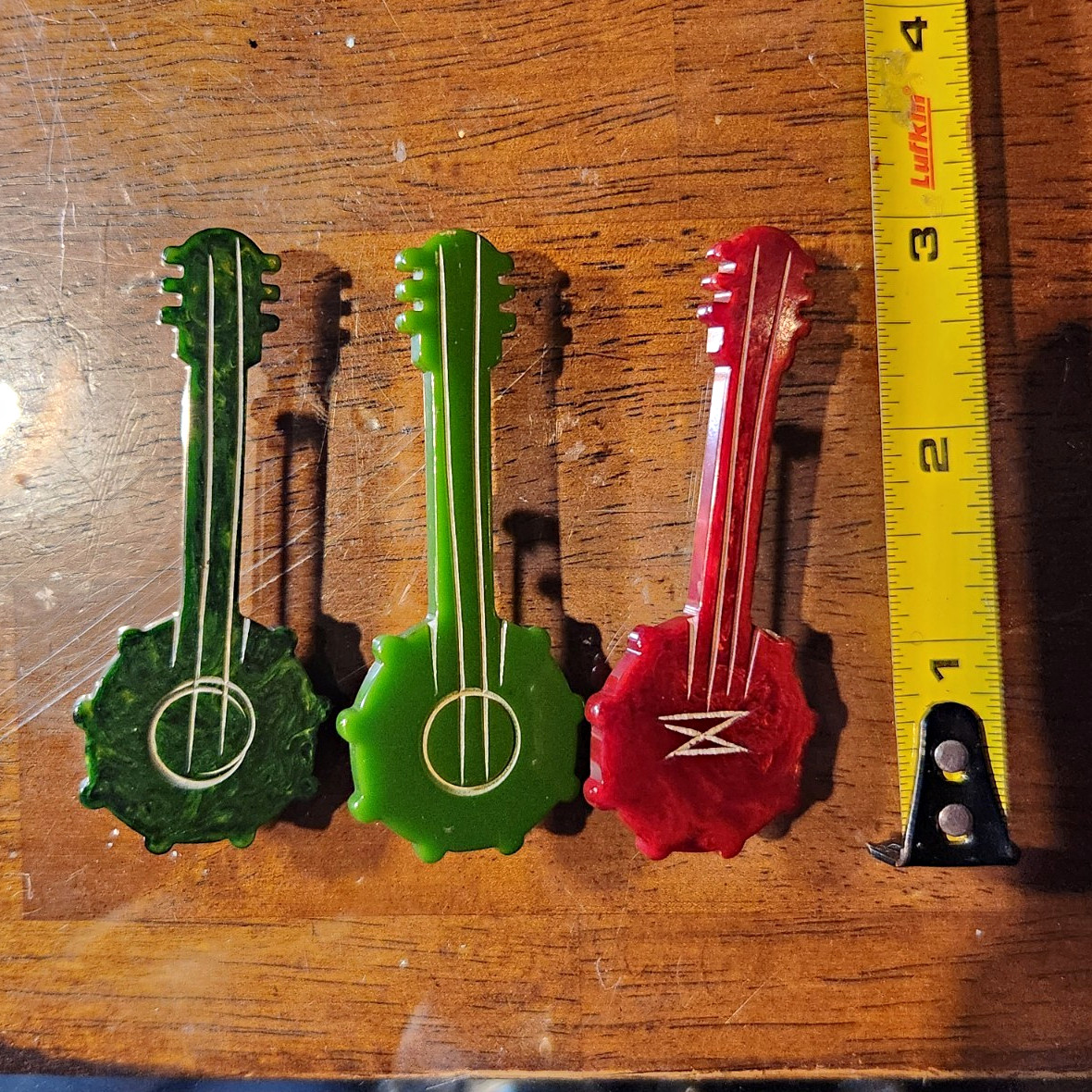 Set of 3 Vintage Carved Bakelite Banjo Pins Semichrome Tested