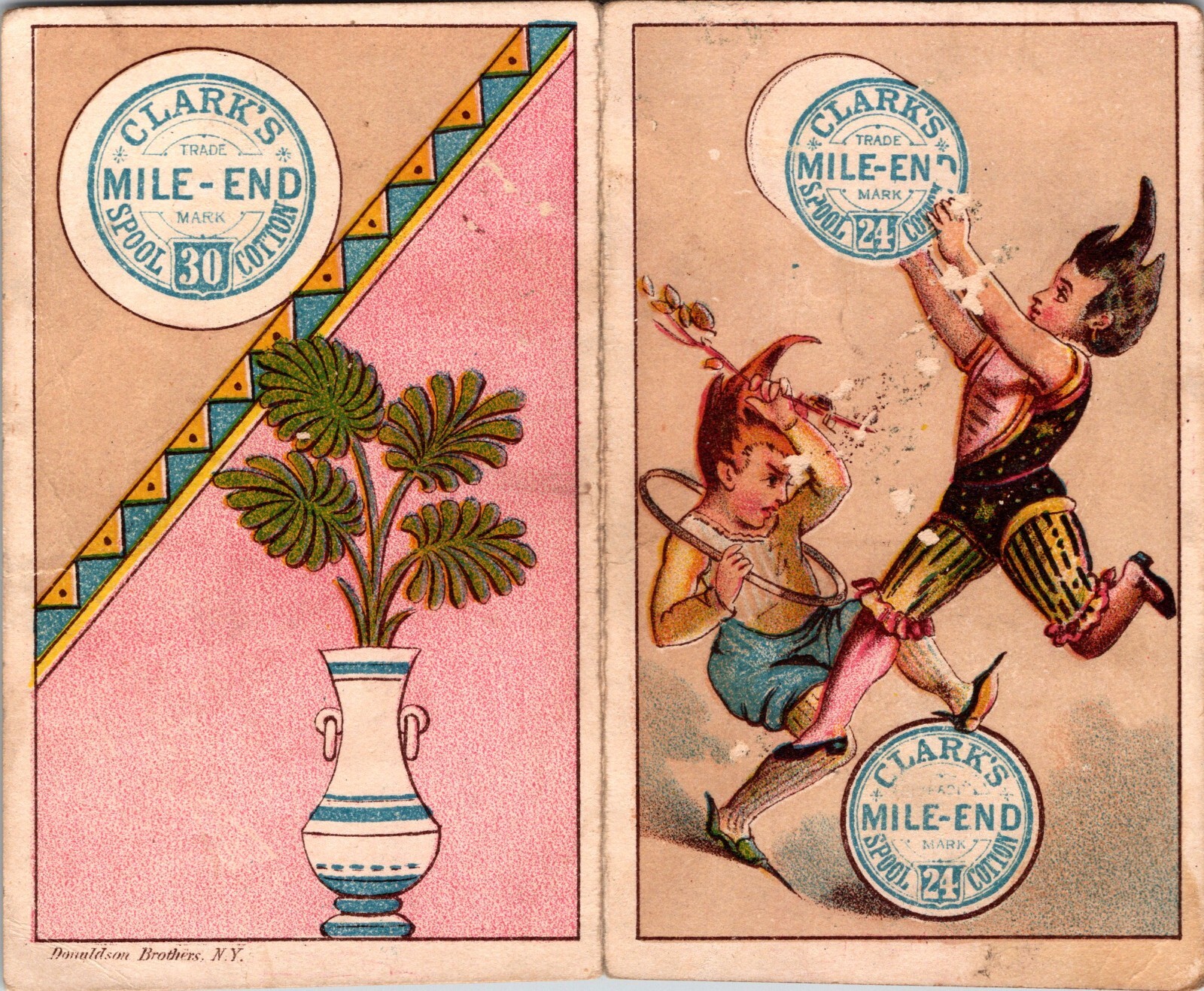 Vintage Antique Trade Card John Clark's Mile End Spool Cotton 1882 Calendar Art
