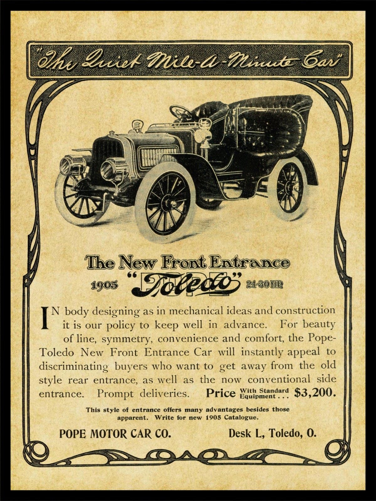 1905 Pope Toledo Motor Cars NEW Metal Sign 24\