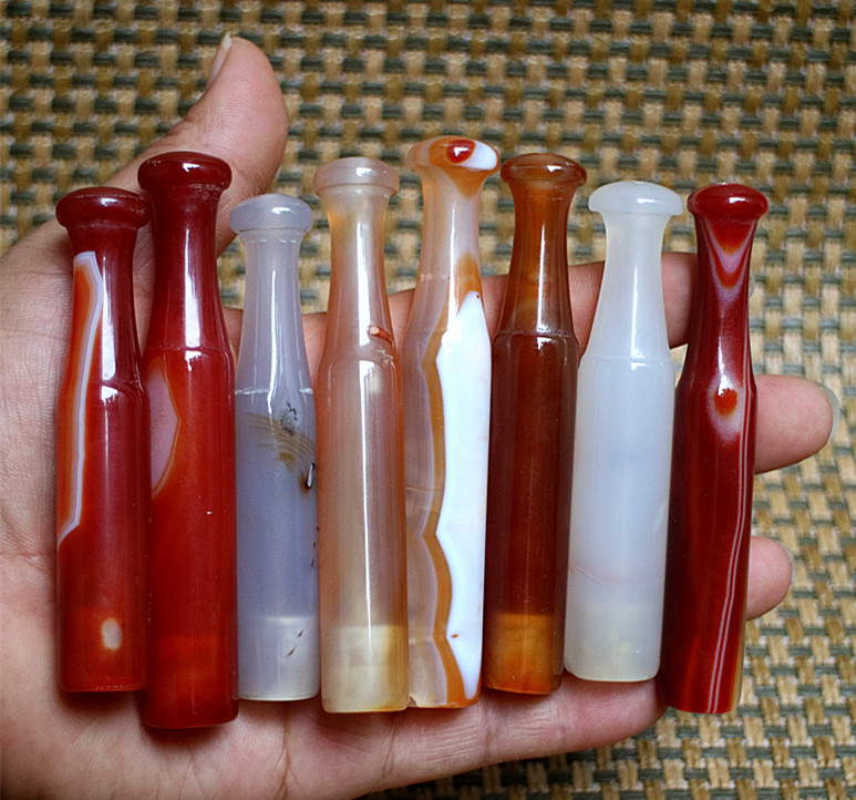 AAA 3PCS China Exquisite Hand-carved Brazil Agate Cigarette Holder Filter