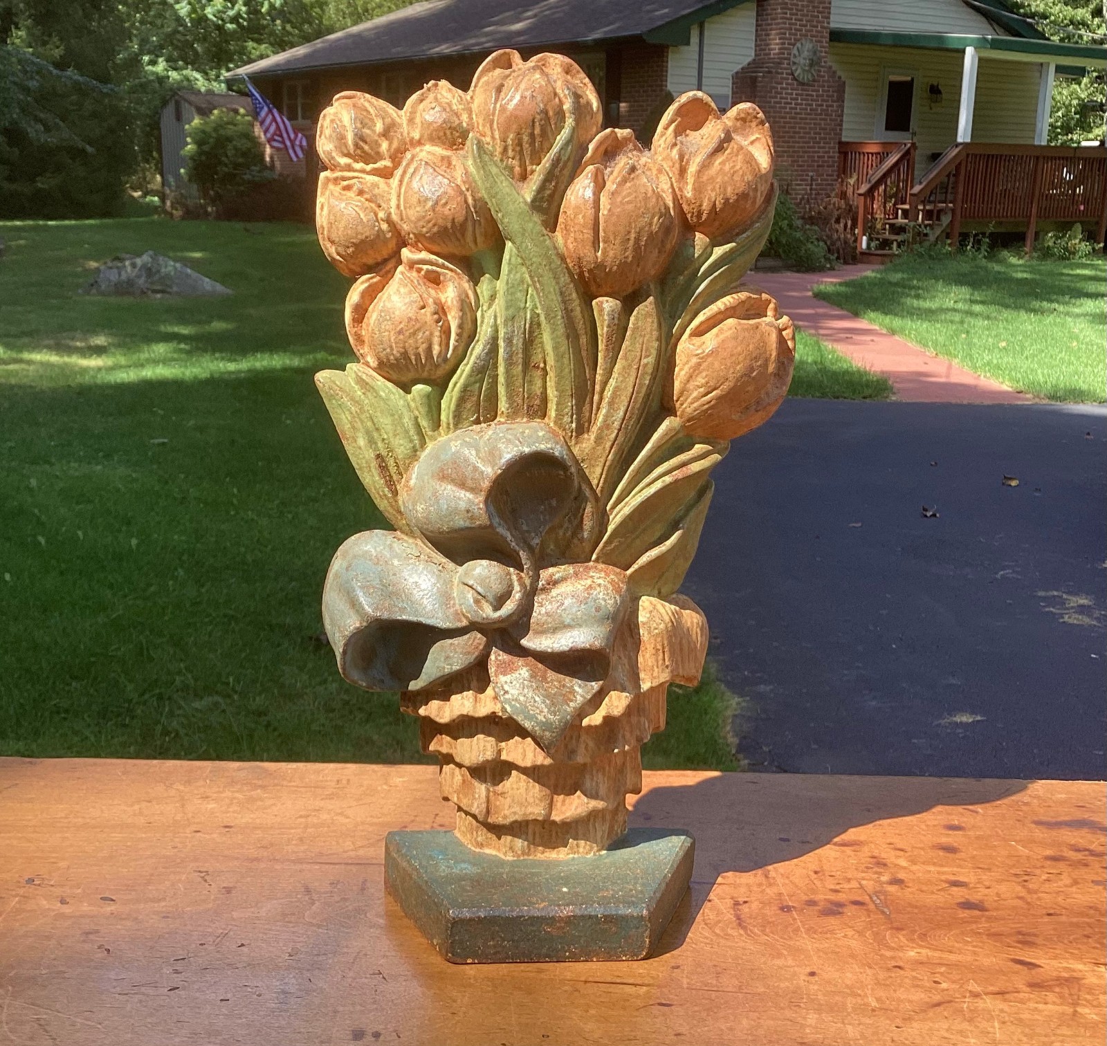 Antique Hubley Cast Iron Door Stop ~ Tulips ~ 12 3/4 inches tall
