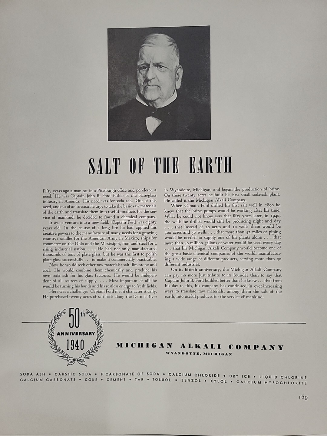1940 Michigan Alkali Company Fortune WW2 Print Ad Q4 Capt. John B. Ford 50th