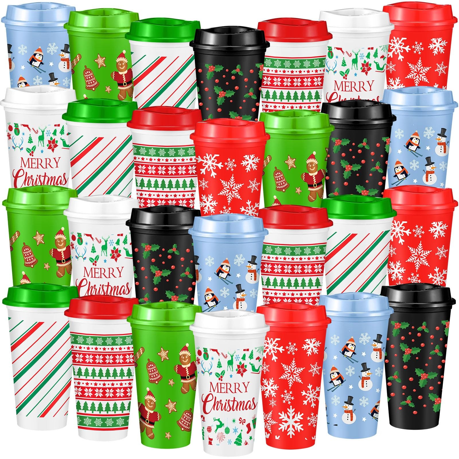 Pickmesh 28 Pack Christmas Reusable Coffee Cup Gifts 16 oz Xmas Holiday Cups
