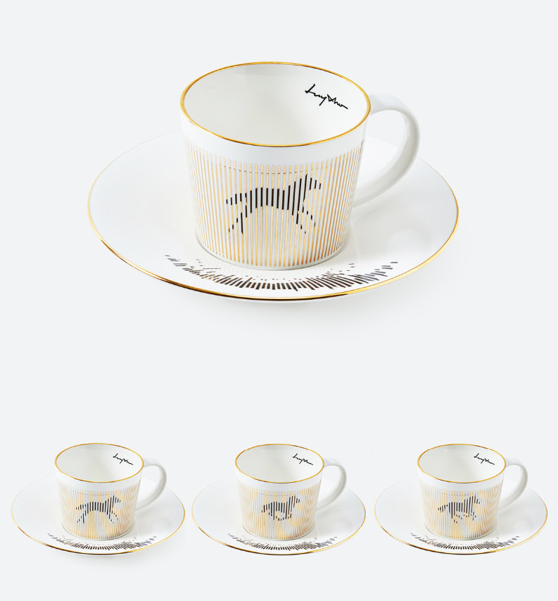 LUYCHO Locomotion Porcelain Mug 240/330ml Horse/Bird/Cat Choice Gold Rim