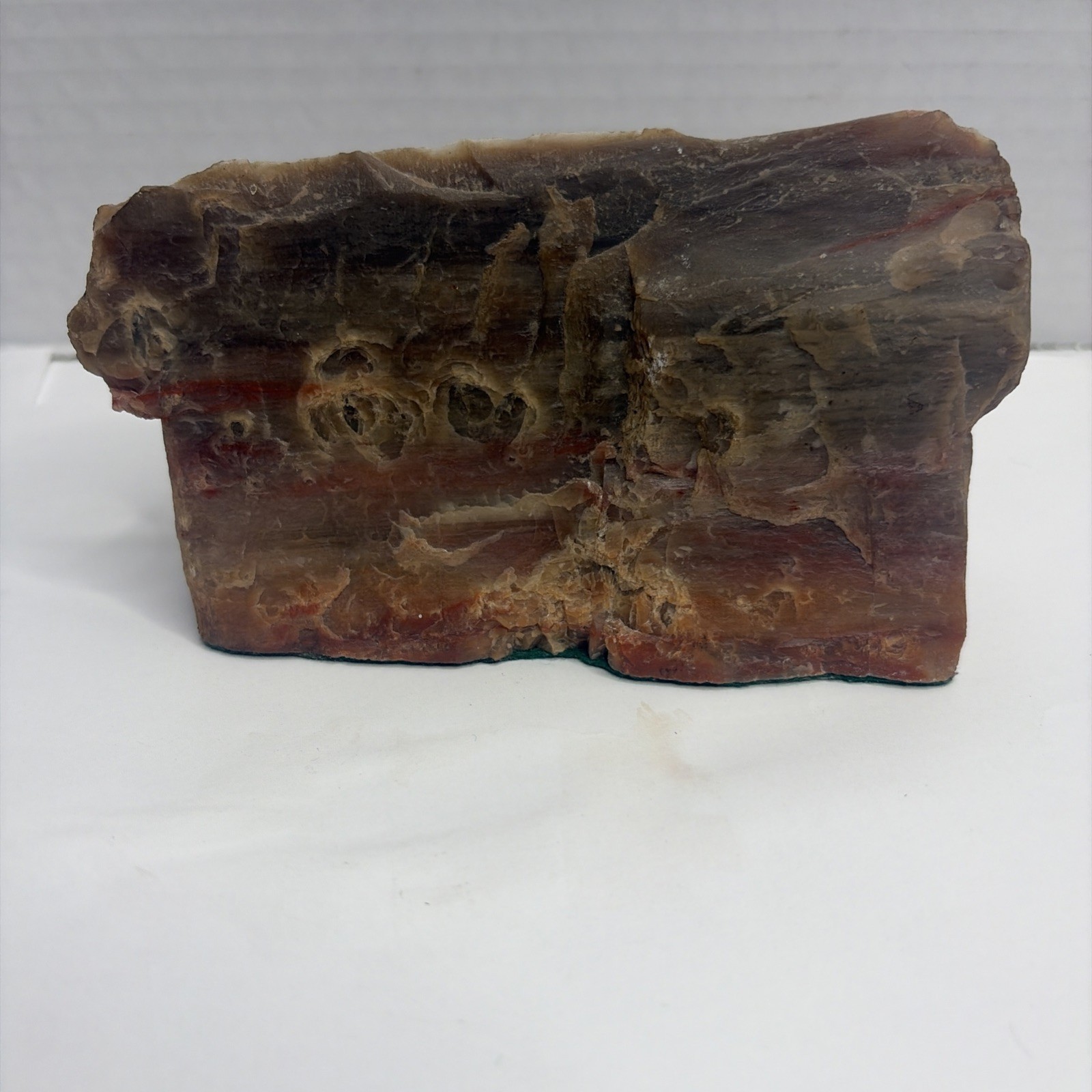 VTG Mid-Century Mexican Onyx Paperweight Polished Stone Block W/green Felt Base
