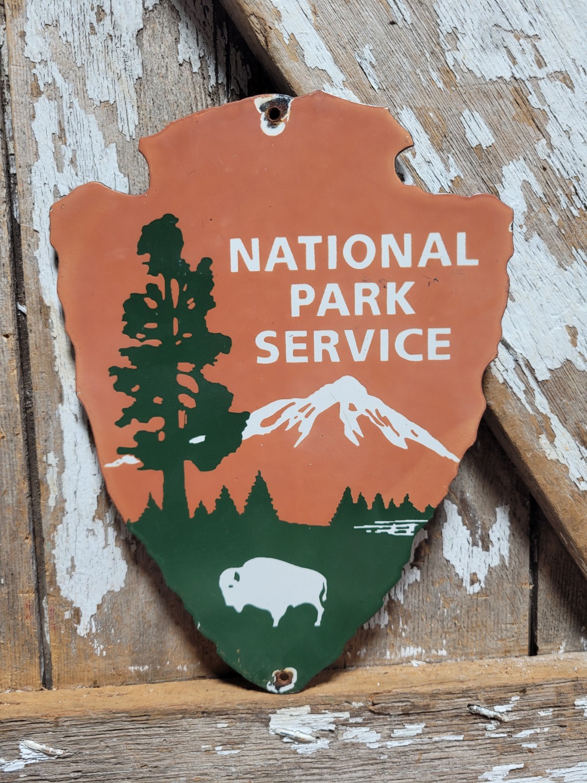VINTAGE NATIONAL PARK SERVICE PORCELAIN SIGN RARE OLD ARROWHEAD RANGER CAMP 10\