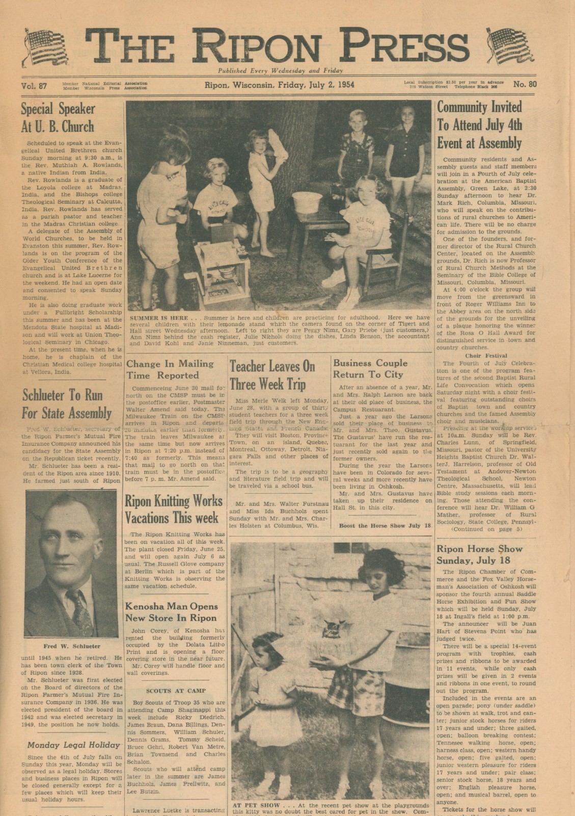 1954 Ripon WI Press Newspaper Green Lake Drive In Movie Theater Fourth of July