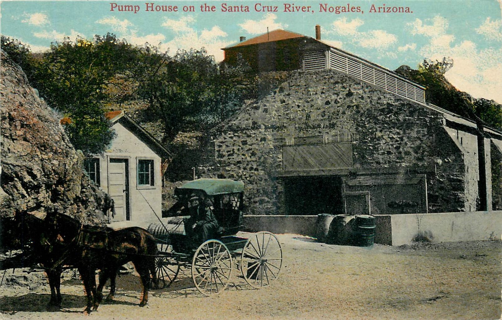C-1910 Nogales Arizona Pump House Santa Cruz River Postcard 25-4408