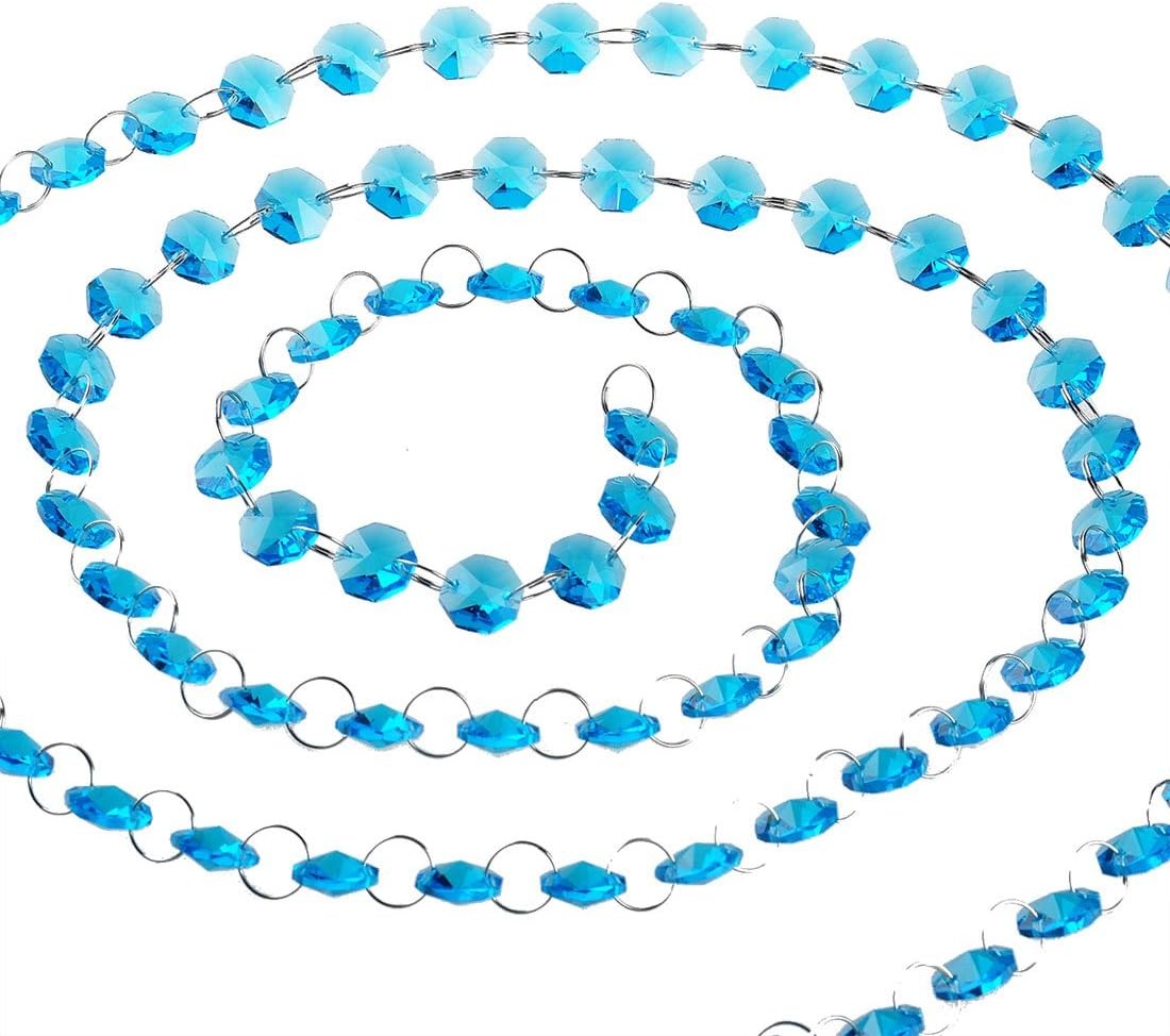 6FT Glass Crystal Blue Color 14mm Octagon Beads Chain Chandelier Prisms Hang