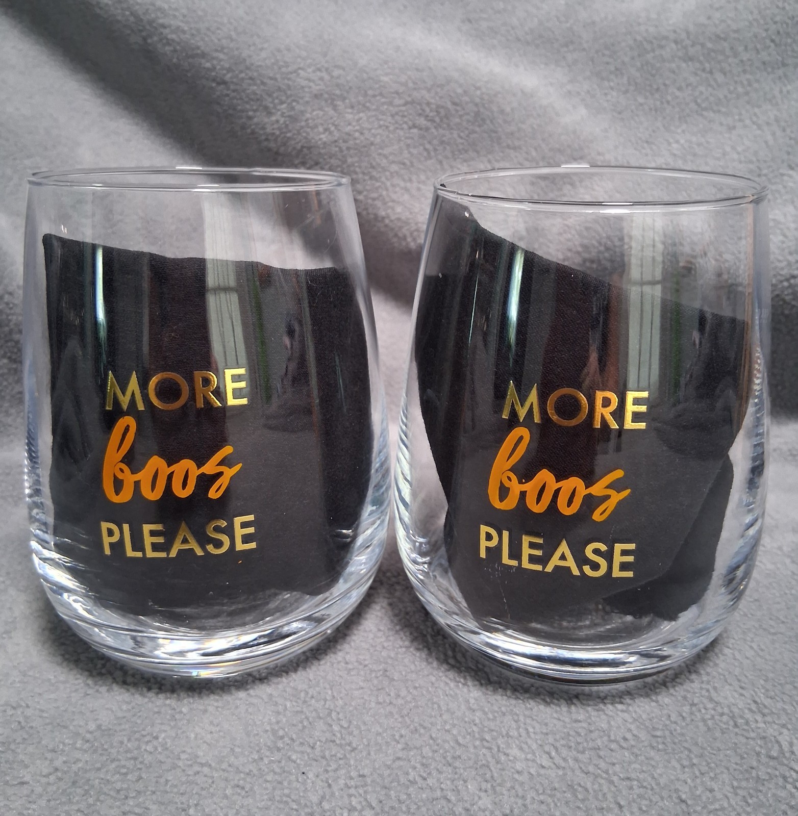 Halloween More Boos Please Stemless 11.5 Oz. Wine Glass Set Of 2 Black Orange