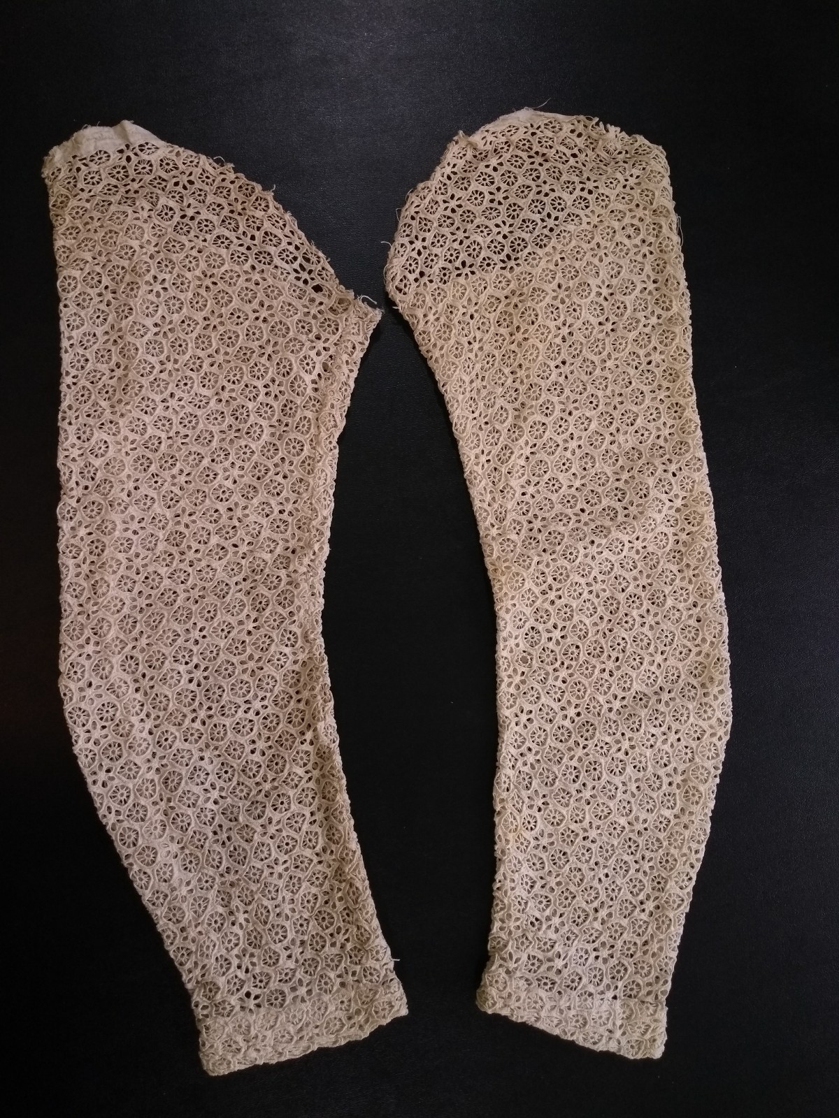 Antique Victorian Cutwork Lace Sleeves Mid 1800s Handmade Intricate 19th Century