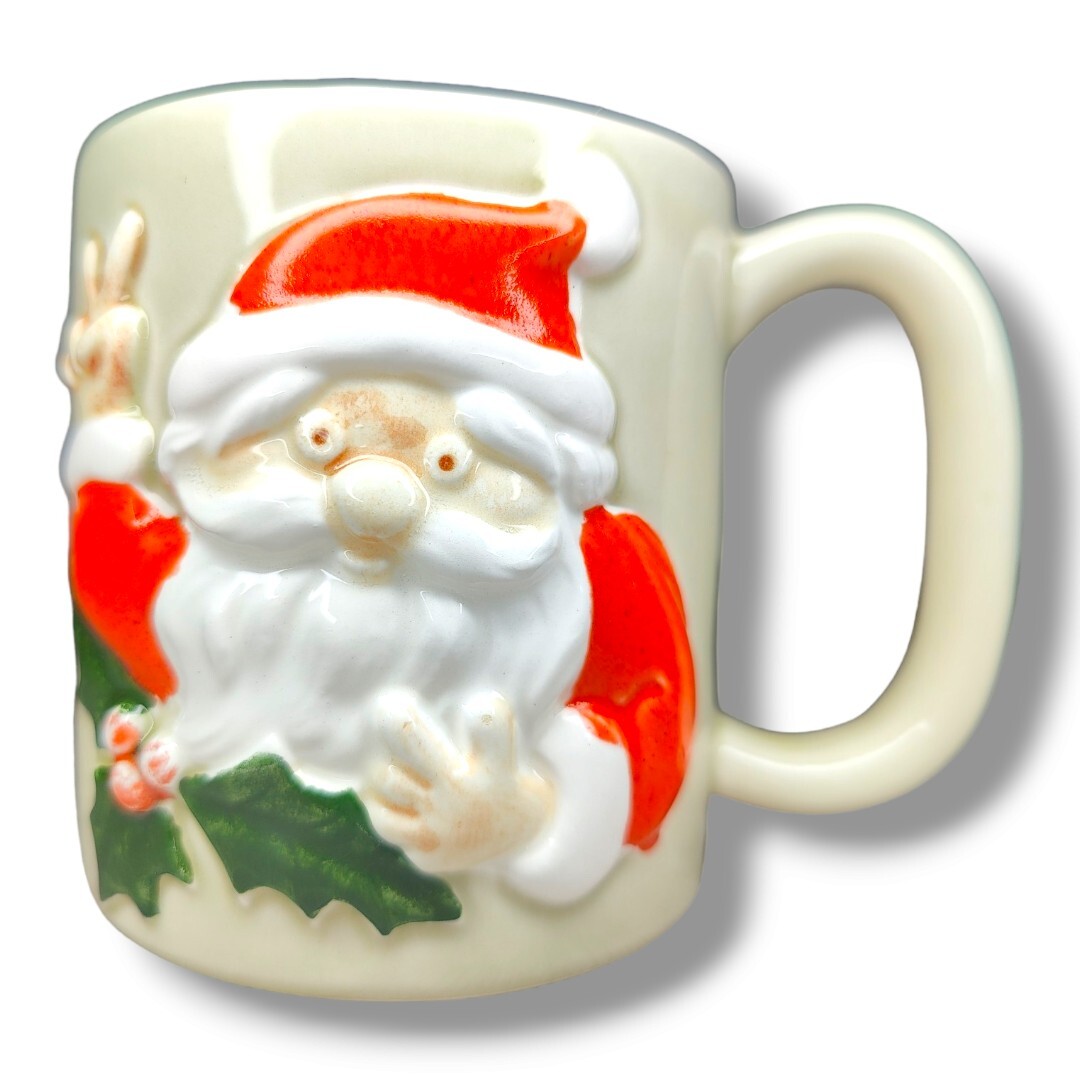 Vintage Otagiri  Santa Claus 3D Peace Sign Coffee Mug Made Japan Handpainted C31
