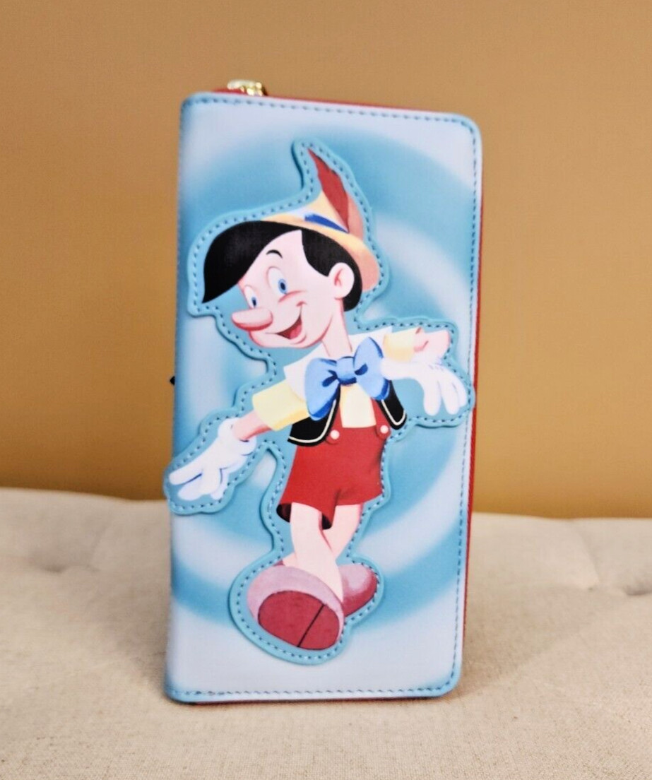 Loungefly Walt Disney Archives Pinocchio Jiminy Wallet Zip Around Blue NEW