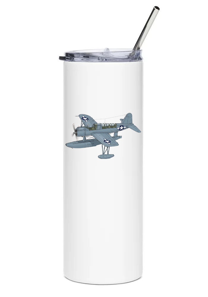 Vought OS2U Kingfisher Stainless Steel Water Tumbler with straw - 20oz.