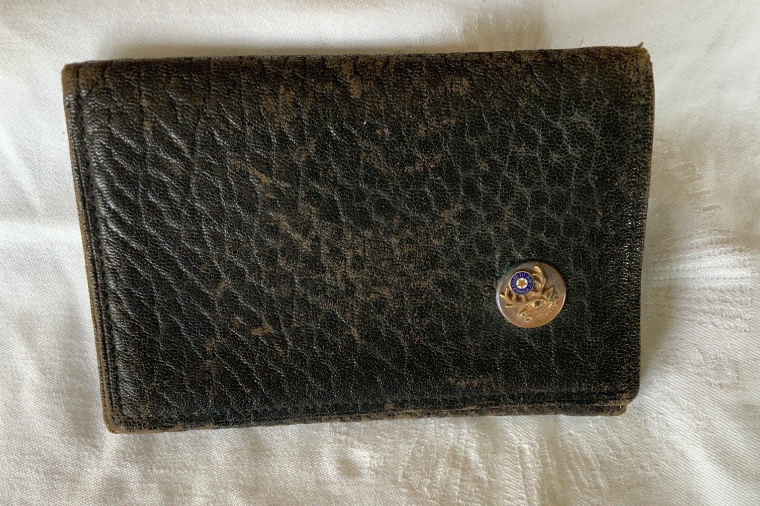 Vintage BPOE Elks Leather Wallet With 14 K Gold And Enamel Elks Club Medallion