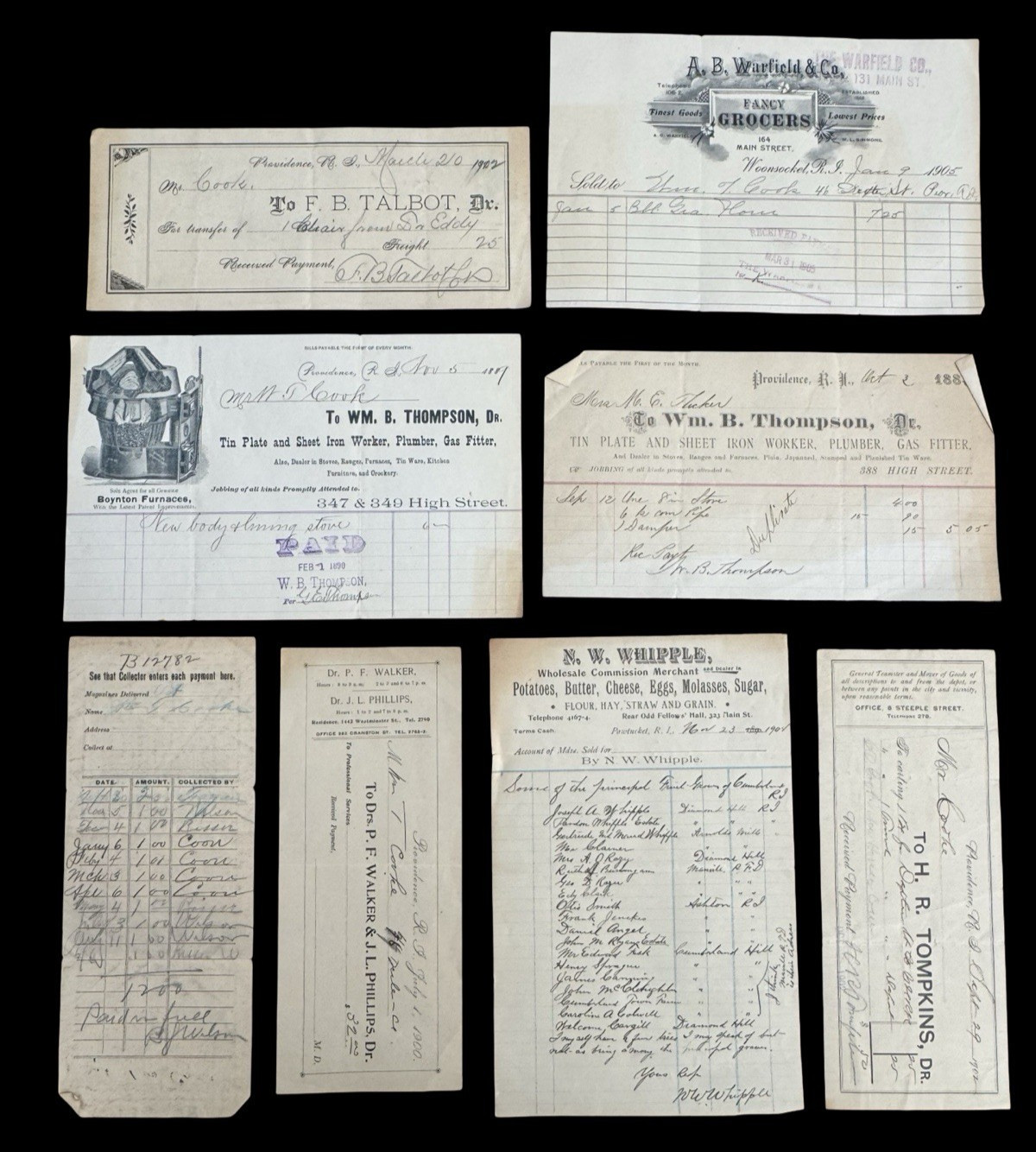 Rhode Island Antique Ephemera Lot 1800s–1900s Handwritten Business Invoices (JA)