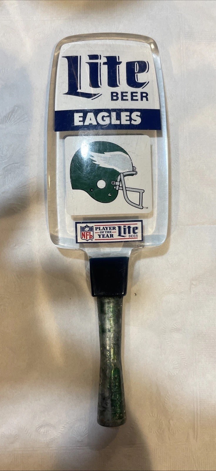 VINTAGE PHILADELPHIA EAGLES HELMET MILLER LITE LIGHT BEER ACRYLIC BAR TAP