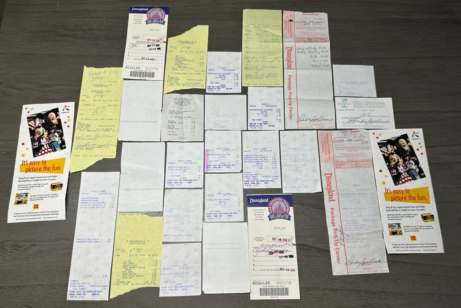 Disneyland 1996 Ephemera Lot Receipts Maps Bag Passport Pacific Hotel 39 Pc Vtg