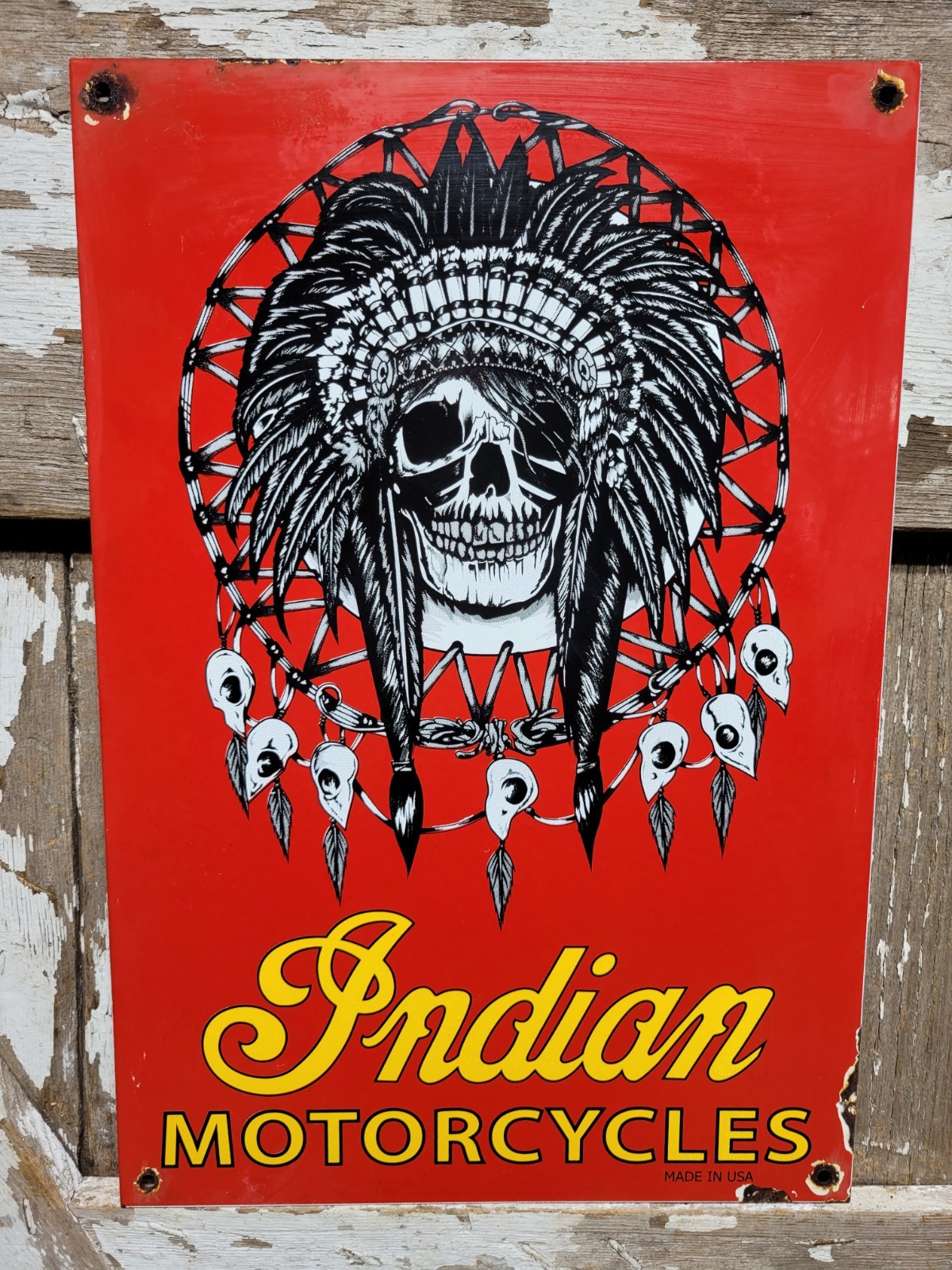 VINTAGE INDIAN MOTORCYCLES PORCELAIN SIGN BIKER CYCLE SALES PARTS SERVICE DEALER