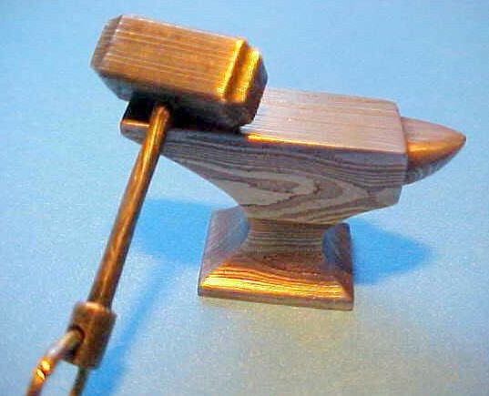 NEW UNIQUE REAL DAMASCUS STEEL MINIATURE ANVIL AND HAMMER SET 