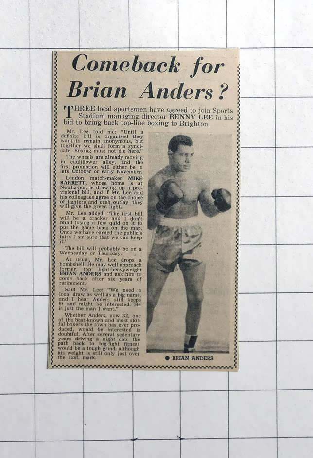 1962 Hopes For Top Line Boxing In Brighton, Brian Anders
