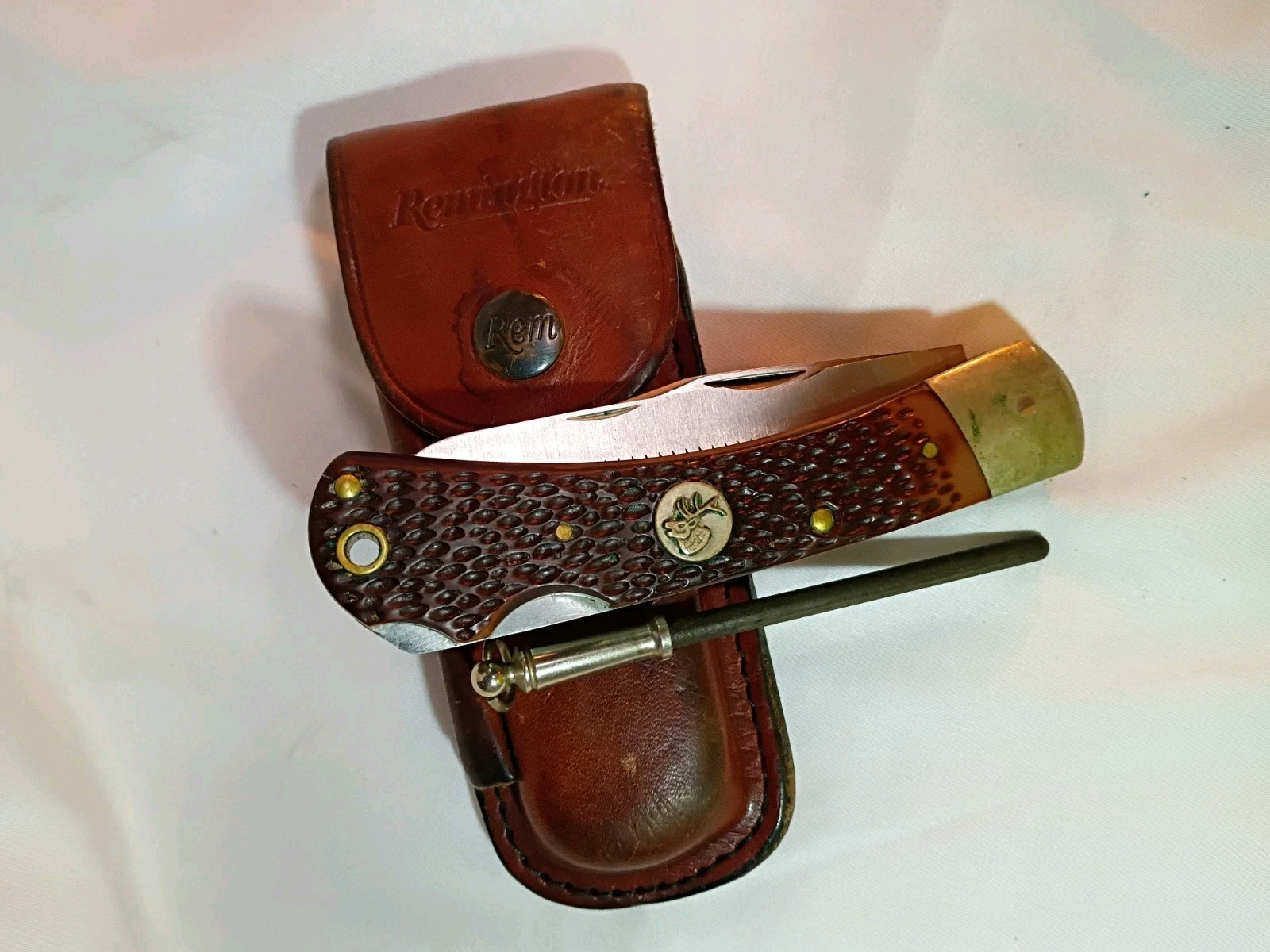 Vintage Remington R-3 Big Game Hunting Knife Leather Sheath & Sharpening Steel
