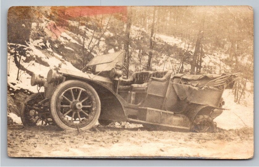 c1910 Packard Touring Car Stuck in Mud Vintage B&W Real Photo RPPC Postcard