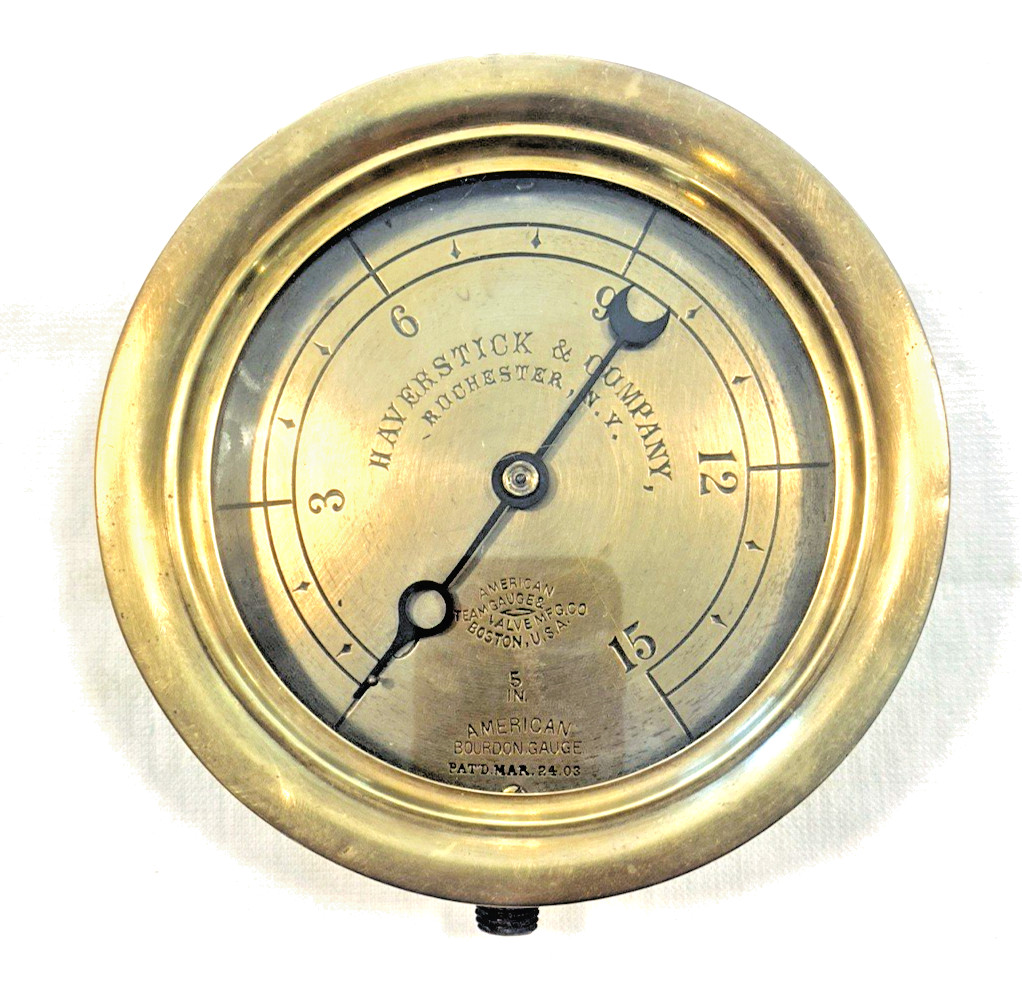 ANTIQUE BRASS AMERICAN BOURDON STEAM GAUGE 5 IN PAT'D MAR-24-03
