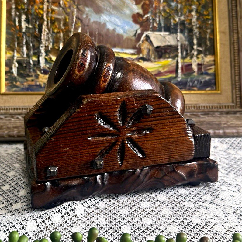 Vintage Spanish Hand Carved Wooden Cannon Decorative Sculpture