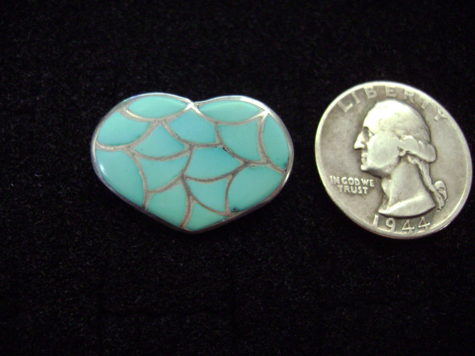 Vintage Zuni Fish Scale Inlay Turquoise and Sterling Silver Pendant/Pin