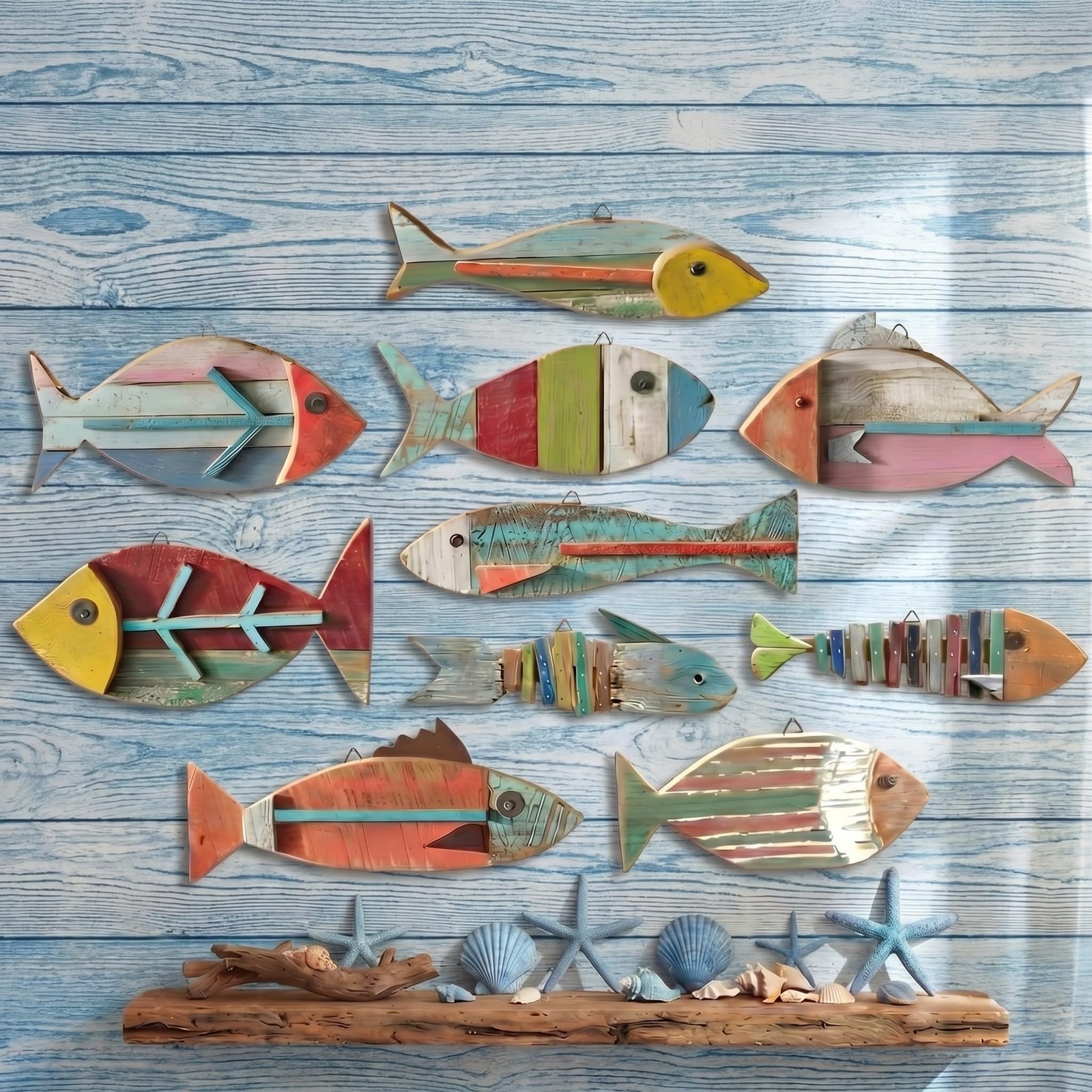 Yuntau 10 Pcs Wooden Fish Wall Decor Hanging Nautical Home Decoration Yuntau 10 Pcs Wooden Fish Wall Decor Hanging Nautical Home Decoration