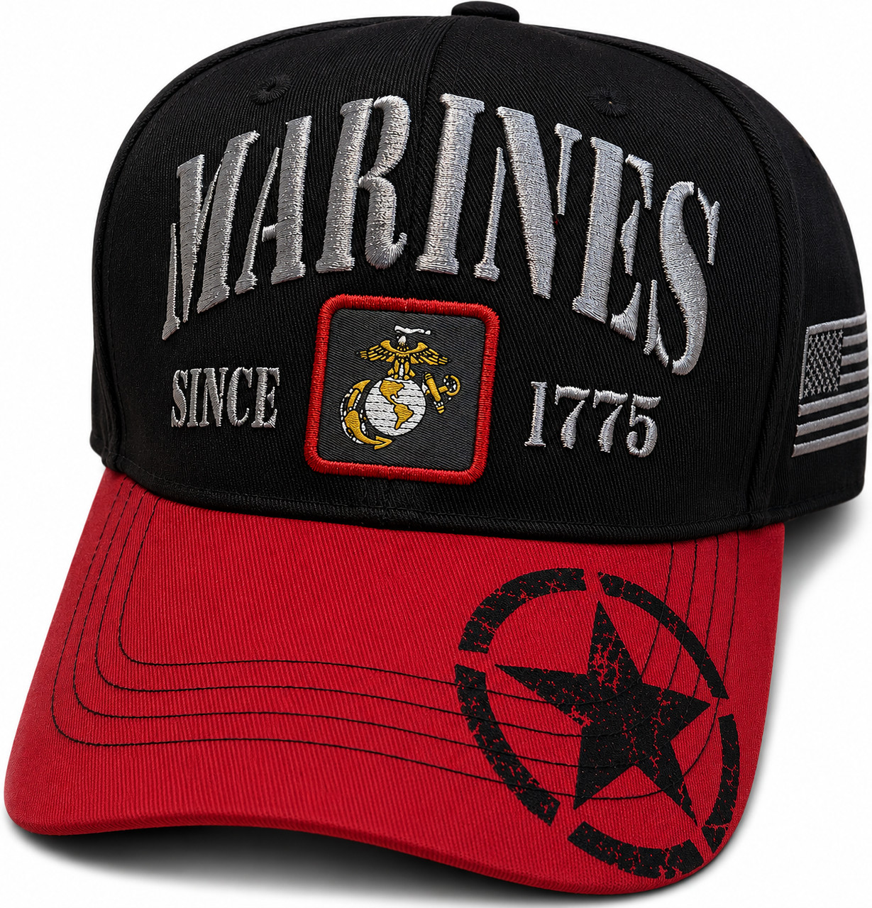 United States  Marines Retro Zero Black and Red Bold Cap