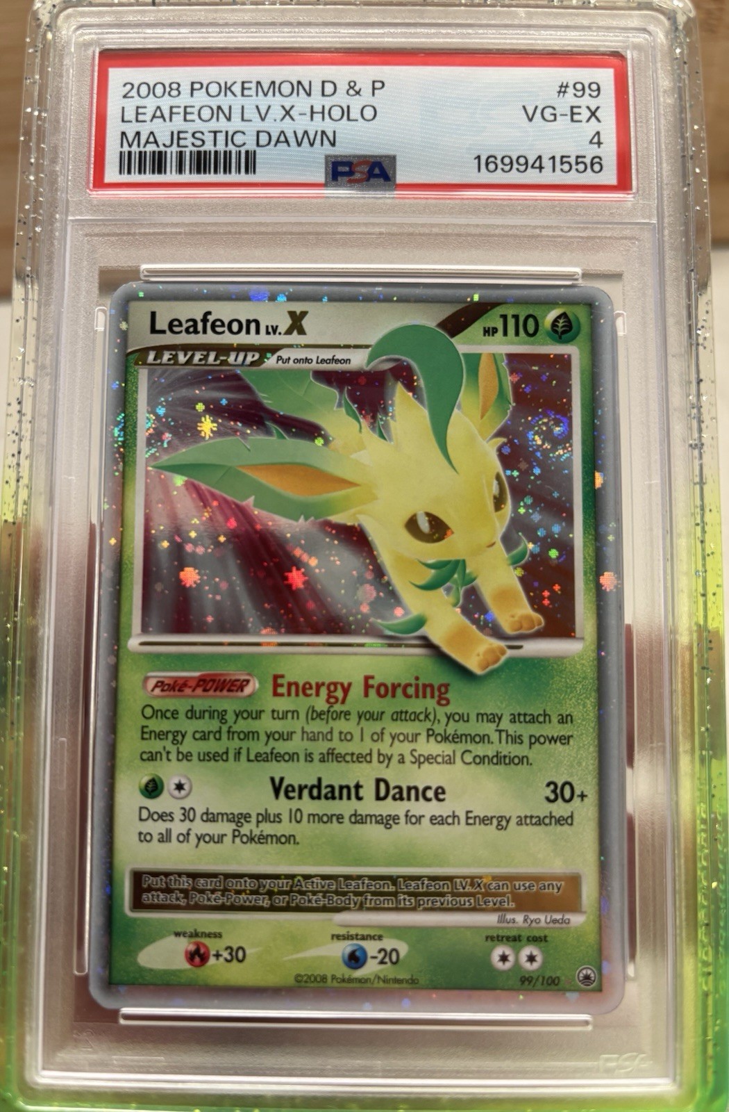 Pokémon 2008 Majestic Dawn Leafeon LV.X Holo 99/100 PSA 4 (DOUBLE SWIRL)