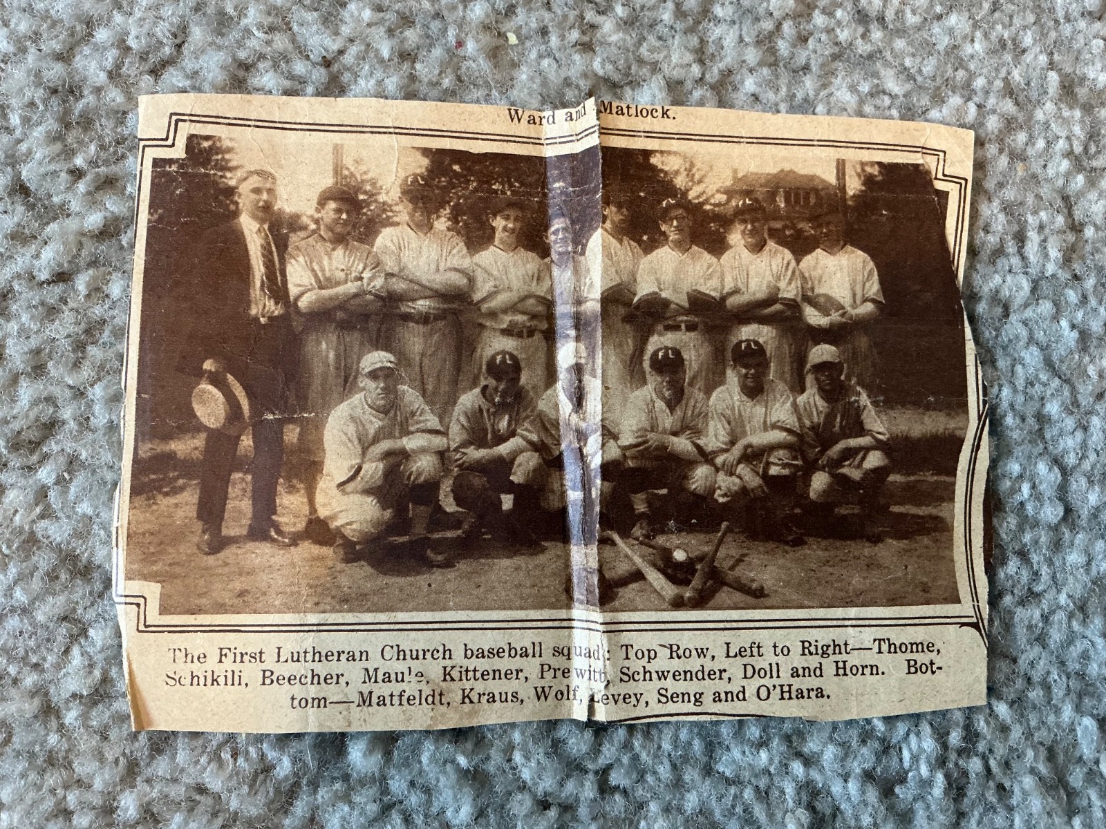 Circa 1910s Newspaper Clipping Photo of The First Lutheran Church Baseball Squad