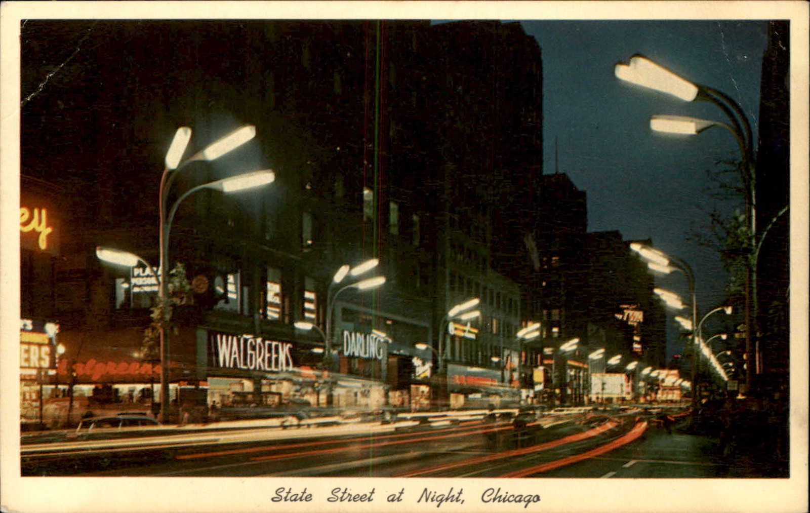 Chicago IL State Street at Night c1940s-50s Vintage Postcard