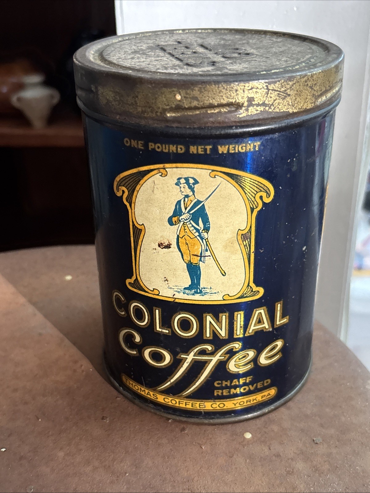 Antique VTG COLONIAL COFFEE CAN 1LB  CAN THOMAS COFFEE CO YORK PA