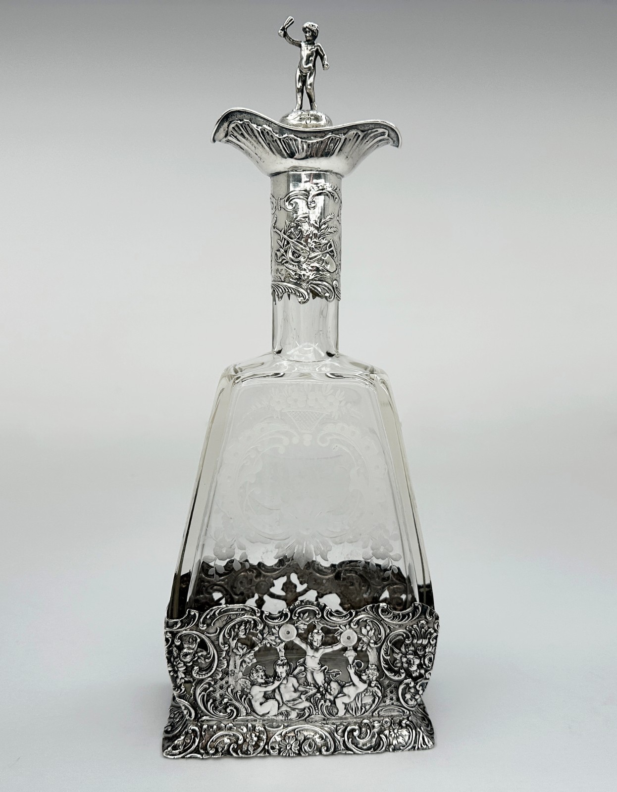 Hanau Silver & Glass Antique German Decanter Weinranck & Schmidt Crystal c1890\'s
