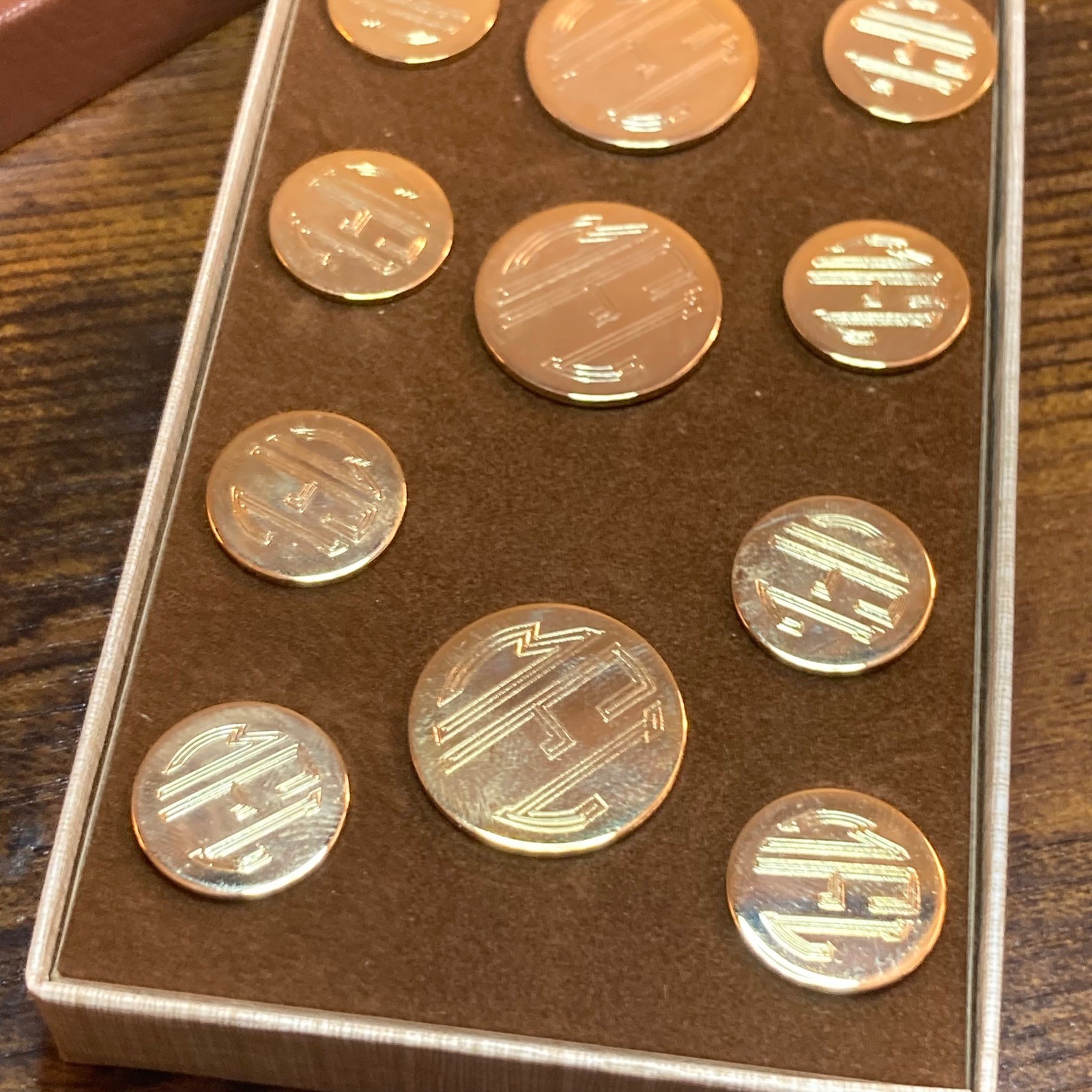 Gold Tone Blazer Button Set 11pc Monogram MLF MFL Vtg Preppy Ivy
