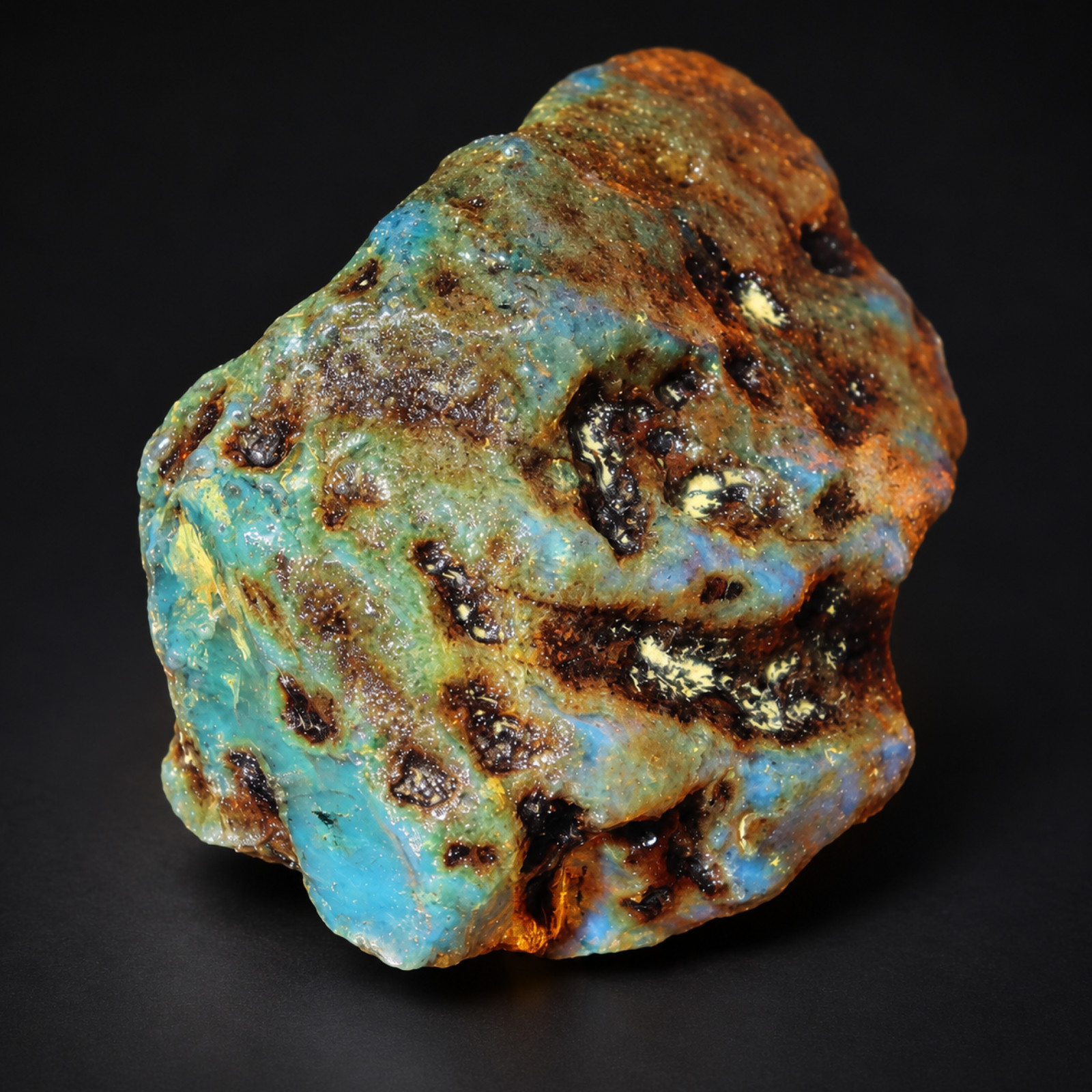 Earth mined green blue rough specimen Dominican amber 24g