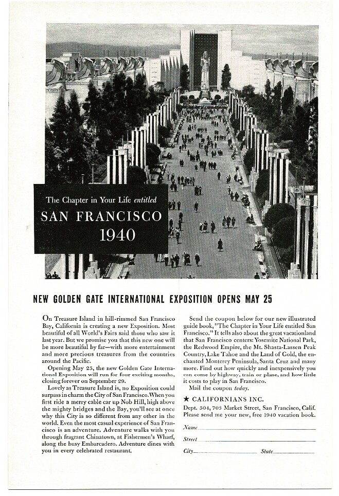 1940 San Francisco World's Fair Golden Gate Exposition Vintage Print Ad