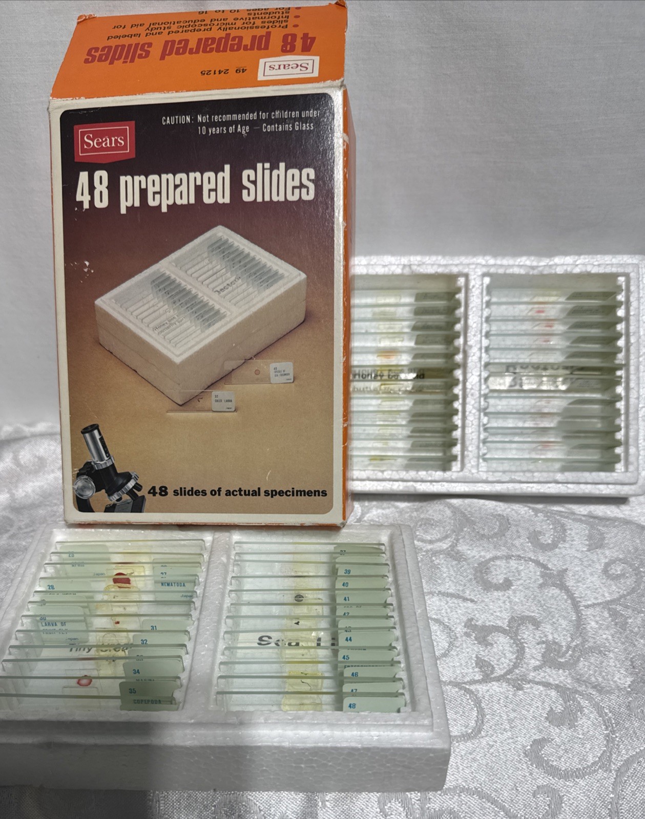Vintage 60 Sears Microscope Slides, Educational Specimens COMPLETE SET With Box