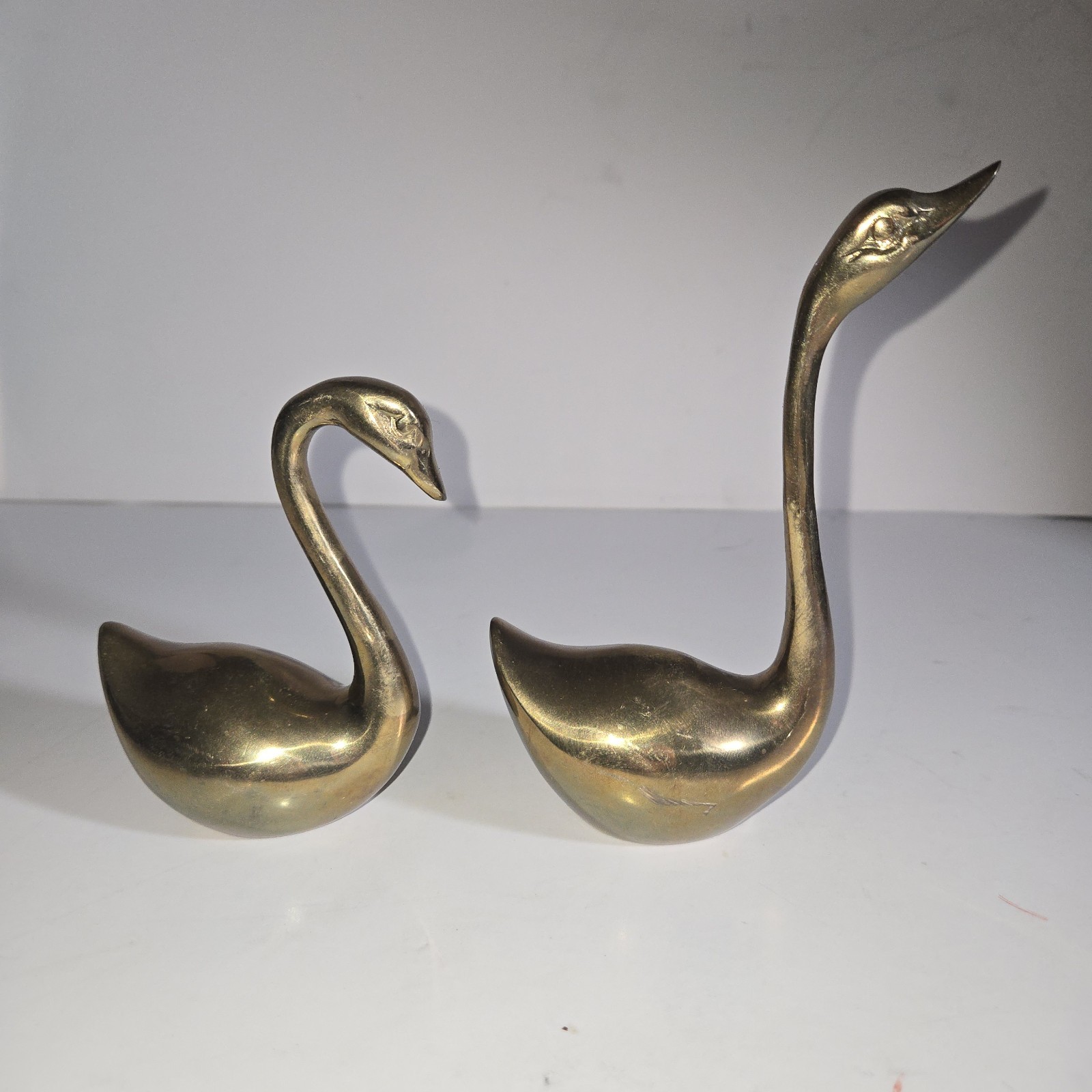 Vintage Brass Swan Figurines Pair Set  